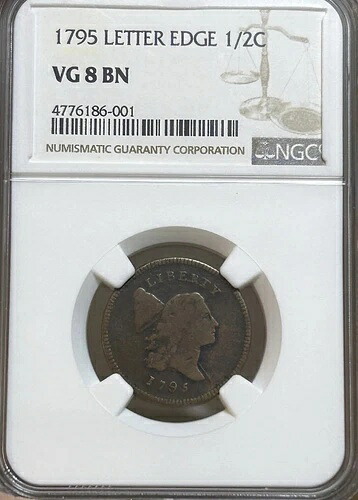 1795年 リバティキャップ ハーフセント 文字入りエッジ 素晴らしい希少コイン NGC VG8