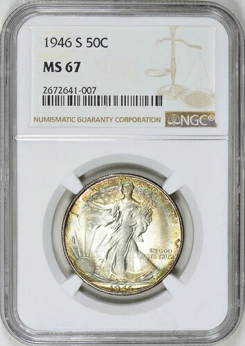 1946-S NGC MS67 ウォーキング リバティ ハーフ ドル - 素晴らしいレインボー トーンの宝石!! 希少!! 712,360円