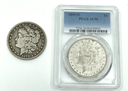 希少、主要日付____1878-CC カーソンシティ、1895-O PCGS AU 50 モルガン銀貨｜WORLD RESOURCE【KING店】
