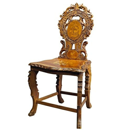 希少なナットウッド エーデルワイス寄木細工の椅子 スイス ブリエンツ 1900｜WORLD RESOURCE【KING店】 717,200円