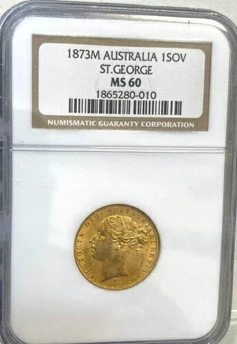 オーストラリア ゴールド ソブリン 1873 M メルボルン PCGS MS60 ローミント レア