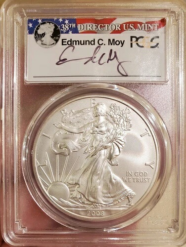 2008-W Moy 裏面、2007 年バーニッシュド シルバー イーグル、PCGS SP70 (47 枚中 1 枚!)