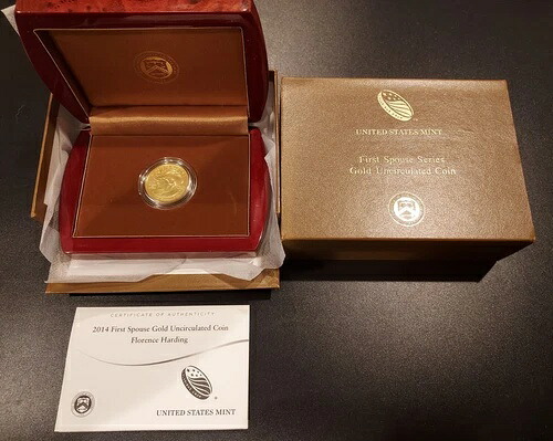 2014-W フローレンス ハーディング第一配偶者 1/2 オンス UNC ゴールド コイン - ボックス/COA 付き - 宝石!