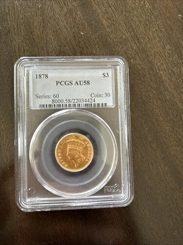 1878 年 3 ドル インディアン金貨 $3 - PCGS AU58 認定 - 希少コイン!|WORLD RESOURCE【KING店】