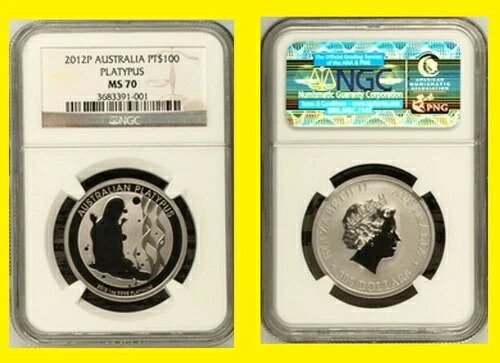 2012年 オーストラリア 1オンス 9995 純プラチナ カモノハシ NGC MS 70 希少 低ポップ 27