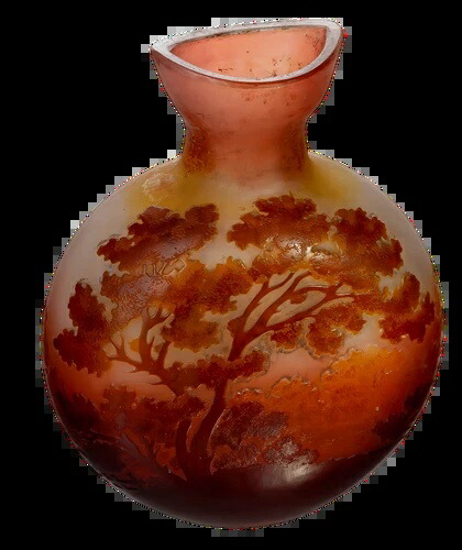 美品 【エミール・ガレ】 被せガラス 盛上薔薇紋様花瓶 バラ 花器 高さ36.5㎝ EmileGalle 工芸ガラス ガレ工房 西洋アンティーク 美品  エミール ガレ 特大 群像紋 花器 花瓶 技法スフレ 被せガラス 高さ20