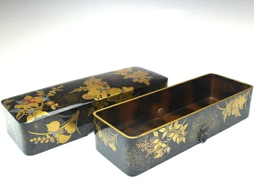 希少 蒔絵 花紋箱 明治時代 美品 幅24.5cm 本物 JP