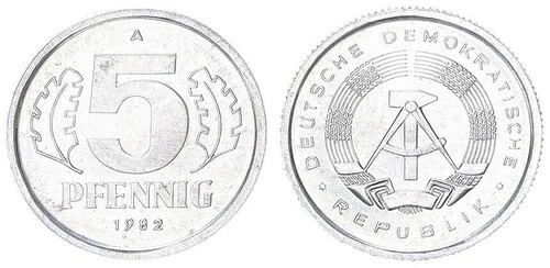 GDR 5 Pfennig 1982 A - リブ付きエッジプローブ - 非常に希少なGDR希少品 81477｜WORLD RESOURCE【KING店】