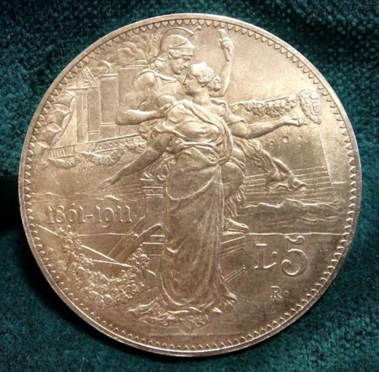 ヴィットーリオ・エマヌエーレ3世 5リラ 1911年記念認定 q. FDC レア