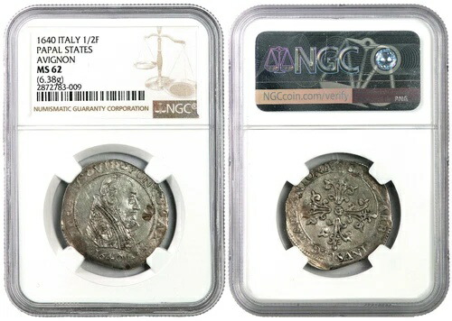 *** NGC *** 1640 *** フランス教皇アヴィニョン *** 1/2 フラン *** MS62 ** ユニーク ** n6|WORLD RESOURCE【KING店】