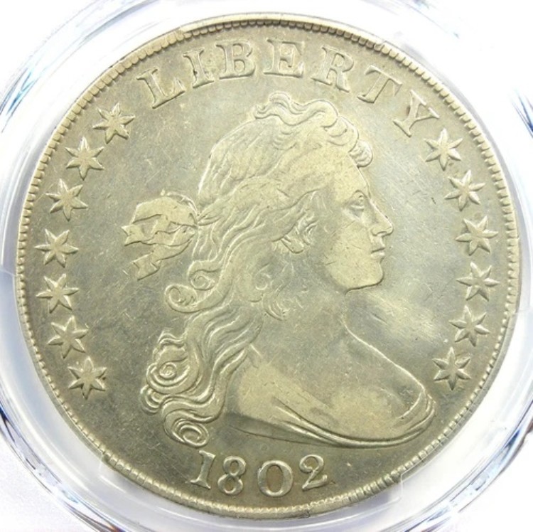 1802 年 ドレープ バスト シルバー ダラー 1 ドル コイン - PCGS VF 詳細認定 - 希少コイン!