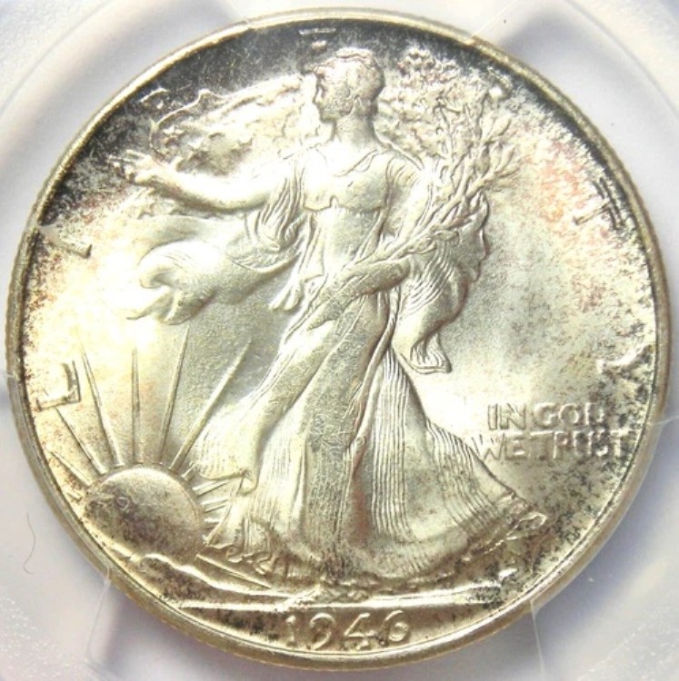 1946-S ウォーキング・リバティ ハーフダラー 50セントコイン - PCGS MS67認定 - 4,000ドル相当