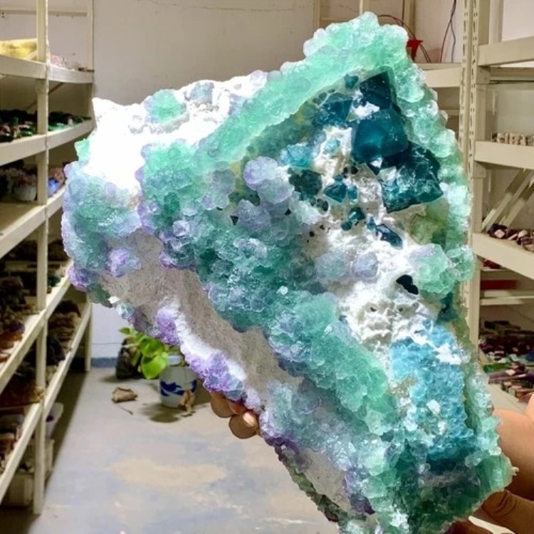 21.45LB 希少な青色紫色立方蛍石鉱物結晶サンプル/中国浙江省|WORLD RESOURCE【KING店】