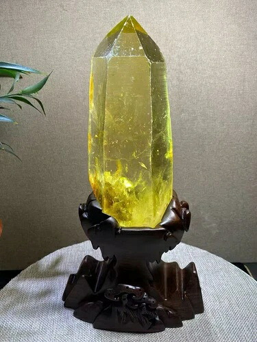 7LB 希少トップ天然シトリン原石クォーツクリスタルレイキタワー装飾+スタンド
