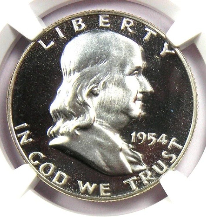 1954年プルーフ フランクリン ハーフダラー 50セント - NGC PF67+ ウルトラカメオ PR67+ 価値3750ドル｜WORLD RESOURCE【KING店】