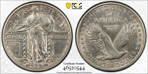 1917年 D PCGS AU50FH T1 FS-801 DDR ダブルダイ リバーススタンディングリバティクォーター
