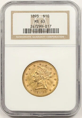 1893年 $10 NGC MS 63 リバティヘッド ゴールドイーグル｜WORLD RESOURCE【KING店】