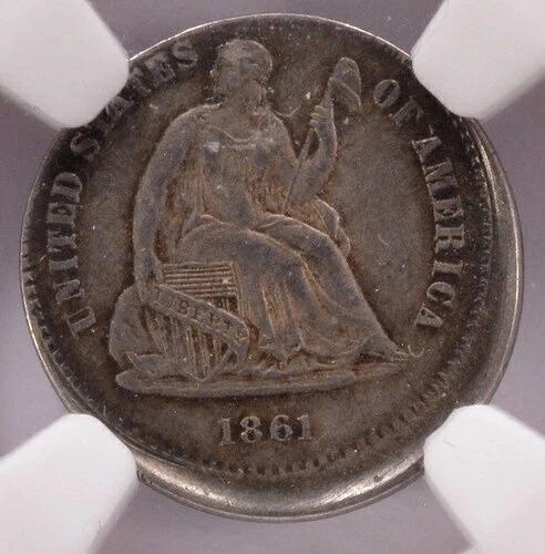 1861年 H10C 座像ハーフダイム 10% オフセンター鋳造 NGC AU-58