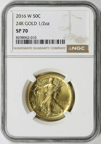 2016-W 24Kゴールド 1/2オンス ウォーキング・リバティ 50セント センテニアル NGC SP70