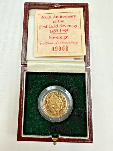 1989 年英国初のゴールド プルーフ ソブリン - 500 周年記念ボックス /COA レア!