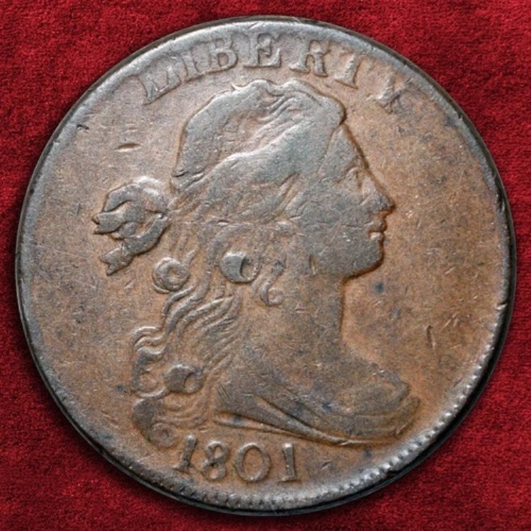 1801年 ドレープ胸像 ラージセント、S-216、SRS: R2、NGC VF25 BN! 良質コイン *XF!*