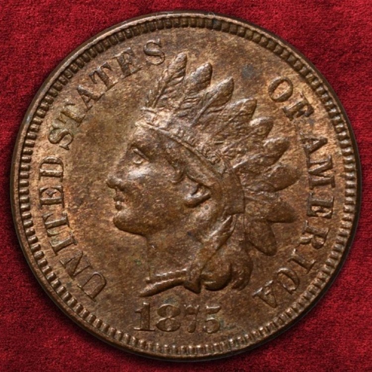 1875-P インディアンヘッド・セント、裏面ドット「N」 DOT-002? RB、非常に高いグレード！ *AU-BU*｜WORLD RESOURCE【KING店】
