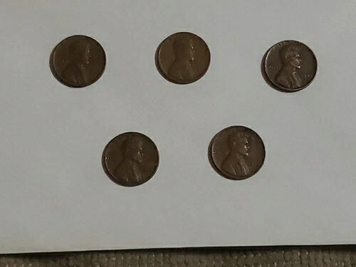 希少な1944年小麦ペニー5枚セット。縁のリバティ部分に「L」の刻印あり。ミントエラーなし。|WORLD RESOURCE【KING店】