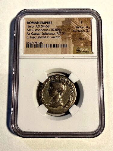 #A8099、X-レア 未掲載 シアー・ネロ・キストフォロス rv シールド・リース NGC F ローマコイン｜WORLD RESOURCE【KING店】