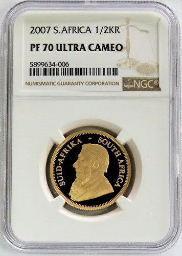 2007年 南アフリカ ゴールド 1/2オンス プルーフ クルーガーランド コイン NGC PF 70 UC