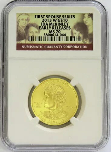 2013 W ゴールド 10 ドル アイダ・マッキンリー 配偶者 2,008 枚 1/2 オンス NGC MS 70 早期リリース