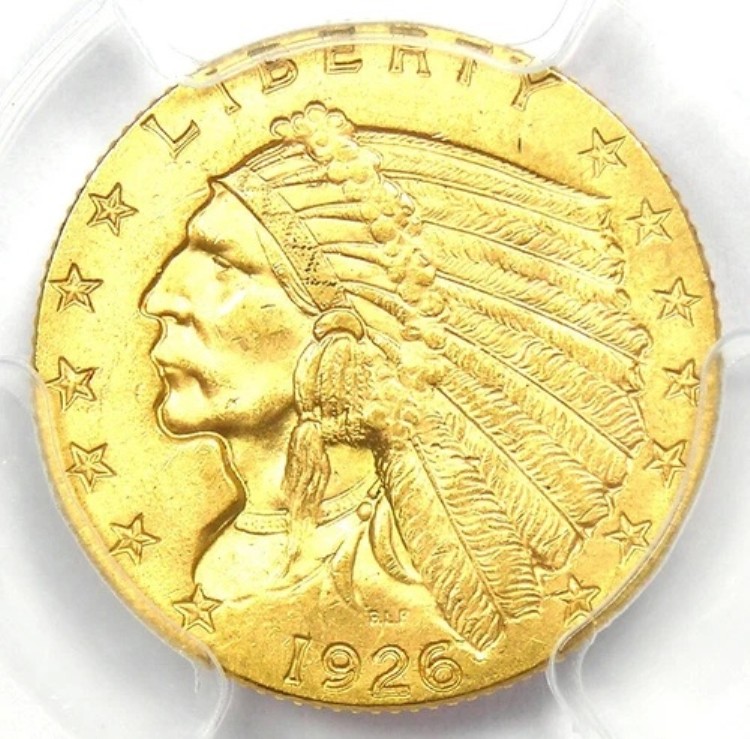 1926 年インディアン ゴールド クォーター イーグル 2.50 ドル コイン - PCGS MS65 認定 - 2,750 ドル相当!