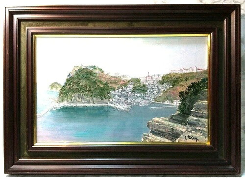 橋本春子の珍しい大型油絵風景画「雑賀崎」（さいかざき）
