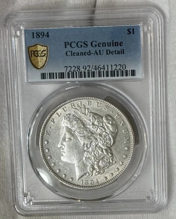 1894年 P モルガン シルバー ダラー $1 PCGS AU 詳細 希少 キーデート ほぼ未使用