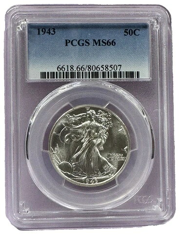 1943-P 50セント ウォーキング リバティ シルバー ハーフダラー ミントステート PCGS MS66｜WORLD RESOURCE【KING店】