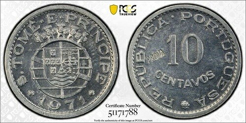 1971 セント トーマス & プリンス [ポルトガル] 10C、PCGS SP66 (PROVA) エッセイ｜WORLD RESOURCE【KING店】