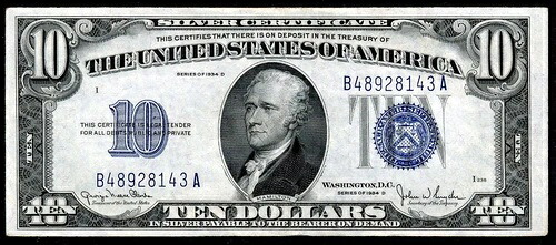 Fr.1705 1934D 10ドル銀貨証明書「ナロー」バックプレート 1399 未流通｜WORLD RESOURCE【KING店】