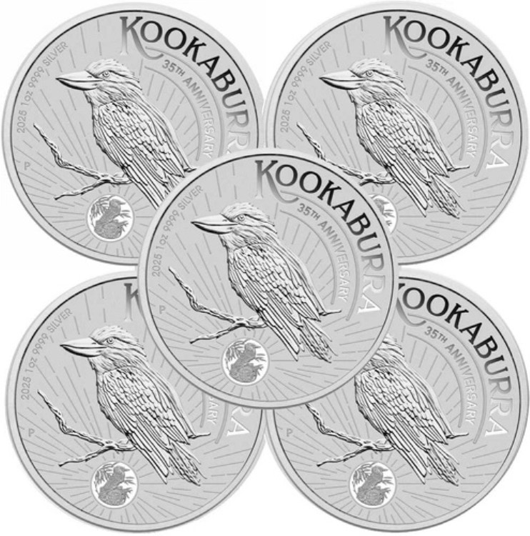 5枚セット - 2025年 オーストラリア クッカバラ 1オンス .9999 純銀コイン BU - カプセル入り｜WORLD RESOURCE【KING店】