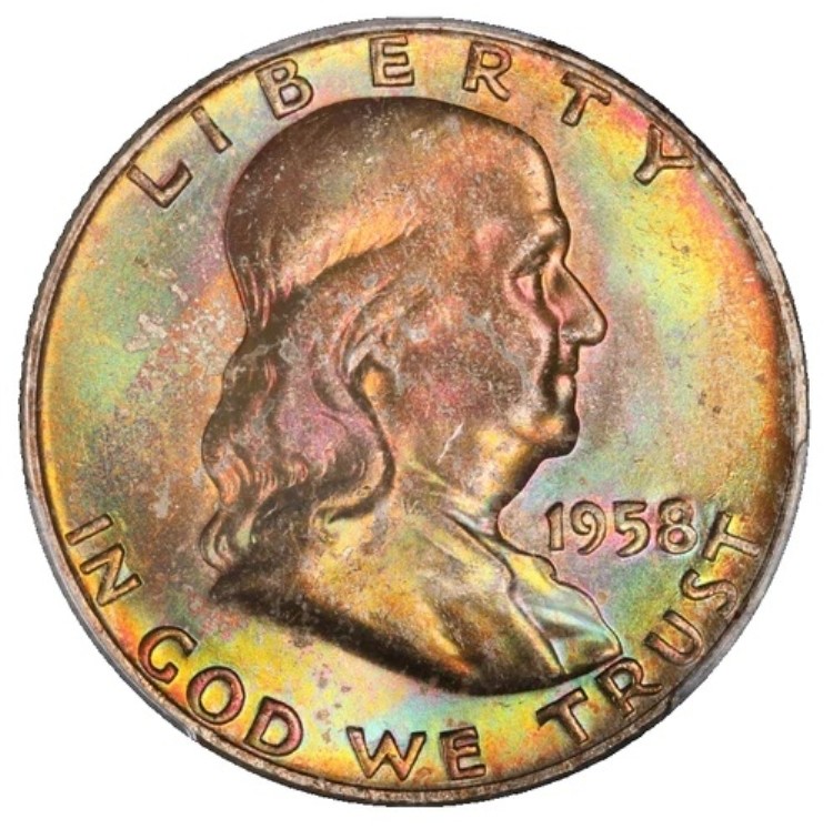1958-D フランクリンシルバーハーフダラー PCGS MS-65 FBL トーンエンドロールアルバムトーン｜WORLD RESOURCE【KING店】