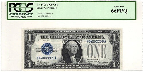 1ドル 1928-A 銀証明書 Fr#1601 ファニーバック PCGS 通貨宝石 新品 66PPQ｜WORLD RESOURCE【KING店】