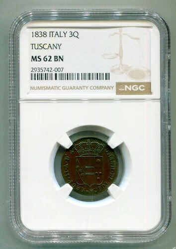 トスカーナ 3 クアトリーニ 1838 C-64; NGC MS 62 BN lotapr9692｜WORLD RESOURCE【KING店】