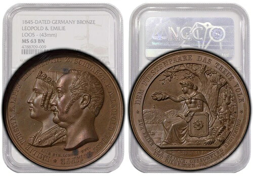 ドイツ、リッペ、1845年メダル、銀婚式と統治、トップポップ、NGC MS 63 BN｜WORLD RESOURCE【KING店】