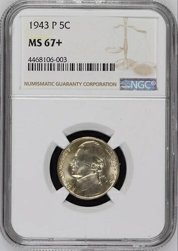 1943-P 5C ジェファーソンニッケル NGC MS67+ 4468106-003