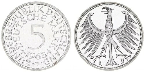 5 DM J.387 銀貨 1968 J Pf プルーフ (プルーフ、Pf) 88835
