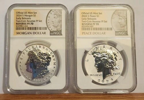 2024-S リバースプルーフ 1ドル モルガン＆ピース シルバーダラー 2枚セット NGC PF70 ER｜WORLD RESOURCE【KING店】 135,300円