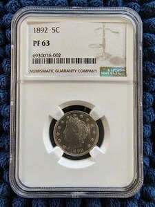 1892年 プルーフ リバティヘッド V 5C ニッケル - NGC PF 63 - 希少度 R-4.6、推定数量 1,800個