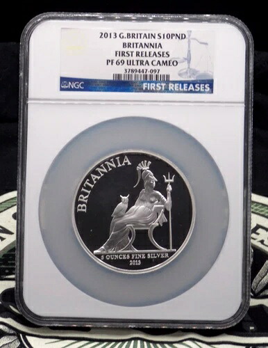 2013年 イギリス 5オンス シルバー ブリタニア NGC PF69 ウルトラカメオ #097RW ECC&C, Inc.