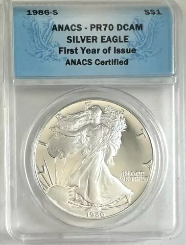 1986-S アメリカン プルーフ シルバー イーグル S$1 ANACS 認定 PR70 DCAM