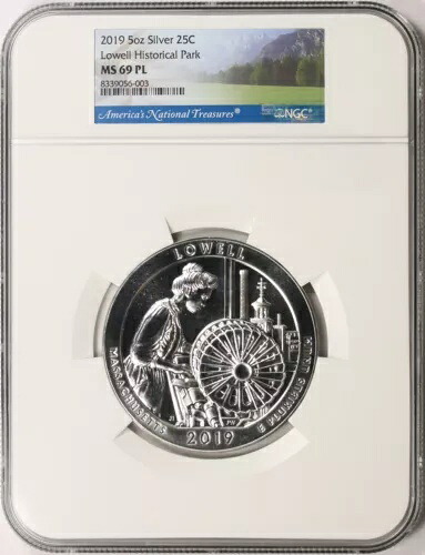 2019年 ローウェル歴史公園 ATB 5オンス シルバークォーター 25セント NGC MS69PL