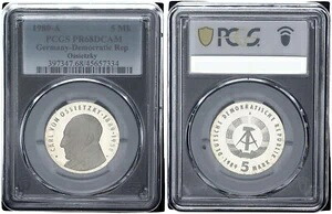GDR 5 マーク 1989-A カール フォン オシエツキー PCGS PR68DCAM プルーフ 121420|WORLD RESOURCE【KING店】