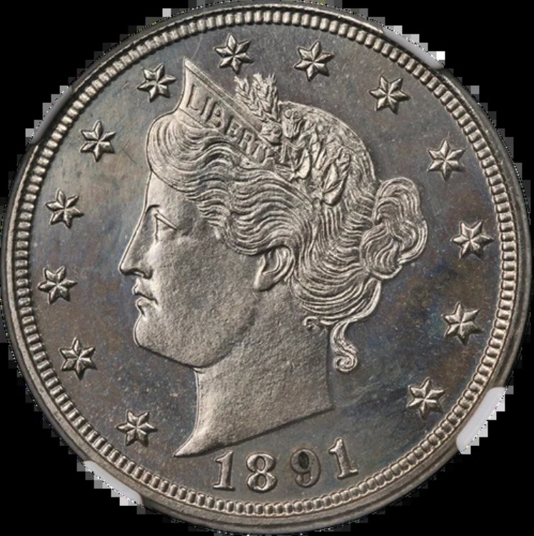 1891年 リバティV ニッケル プルーフ NGC PF63 美しい外観 強い打痕